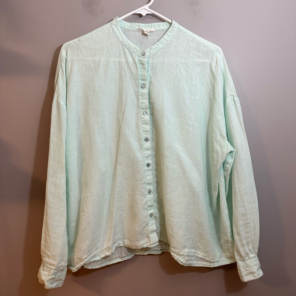 Eileen Fisher Arora Organic Handkerchief Linen Mandarin Collar Box Top Size S
